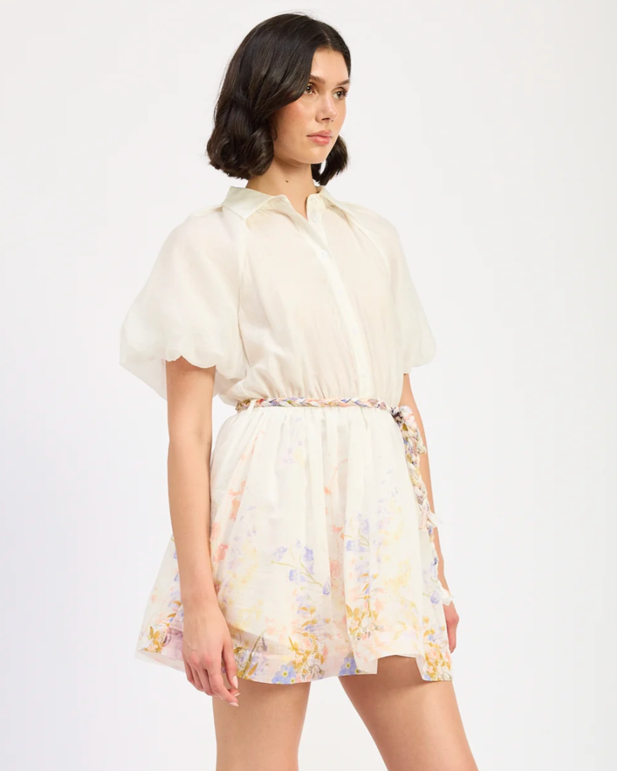 Annabell Floral Border on White Mini Dress