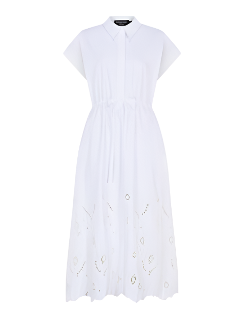 Exquise White Twill Dress Cutwork Hem