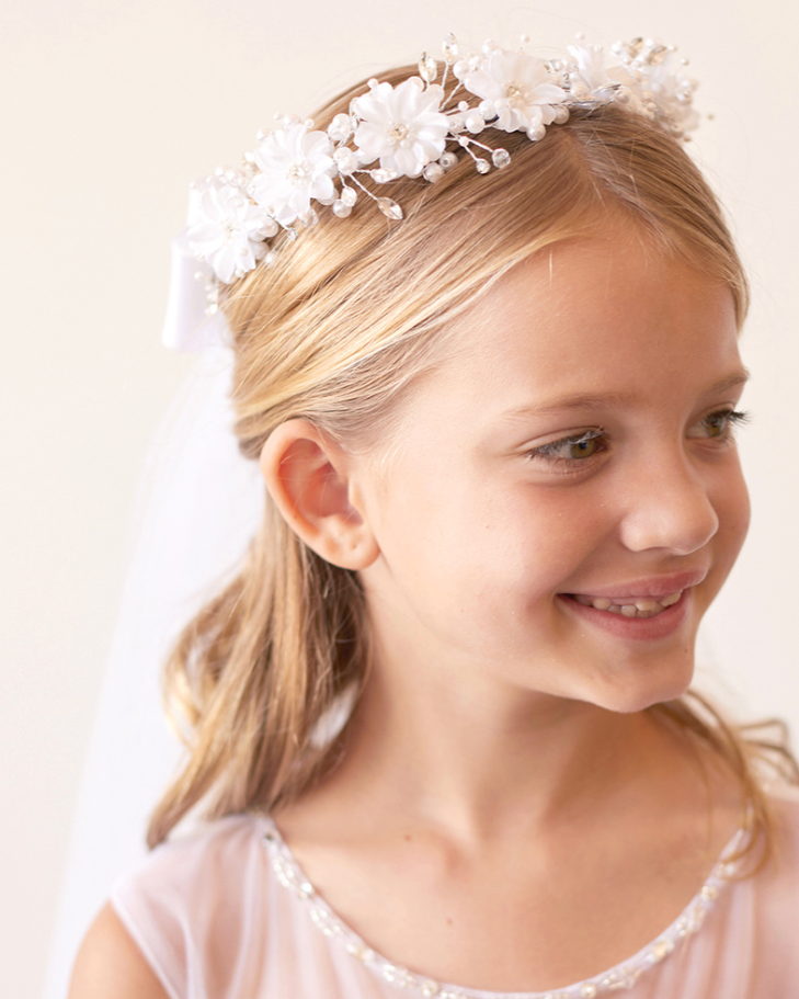 White Flower Crown Veil