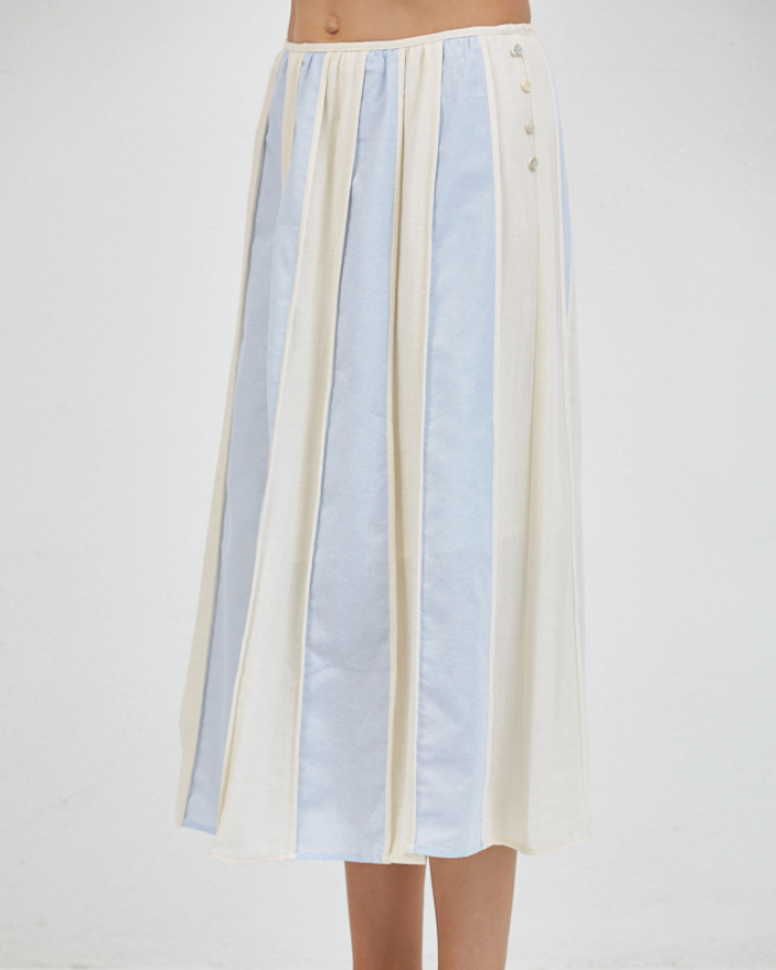 Roanne Blue Cream Gored Skirt