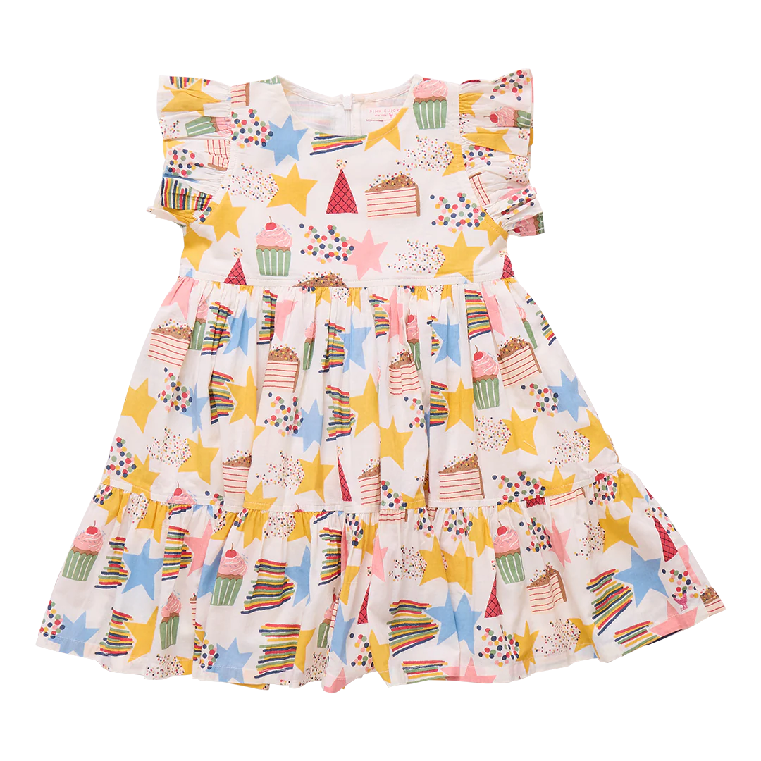 Pink Chicken Party Print Dress