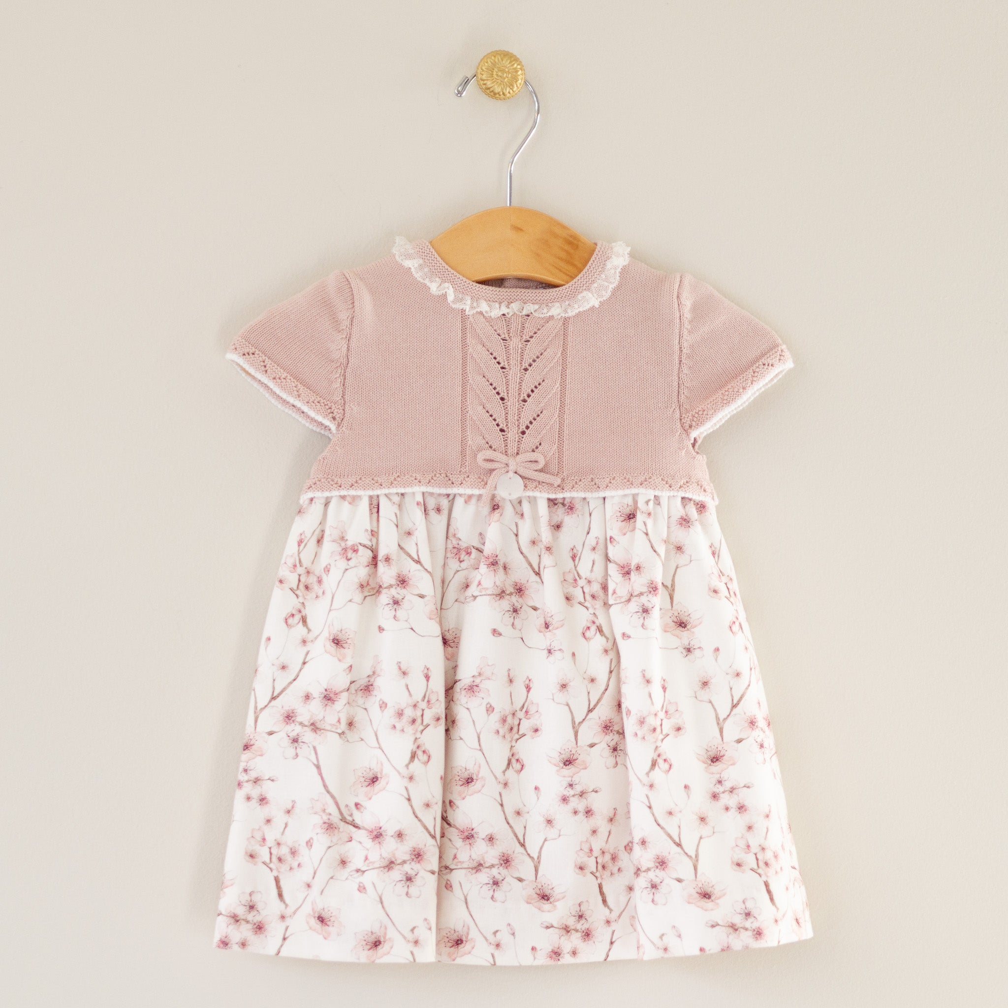 Rose Knit Dress with Cherry Blossom Print