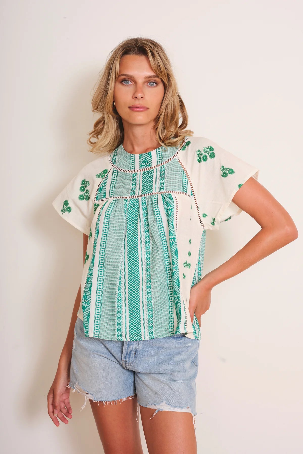 KImberly Green Embroidered Blouse