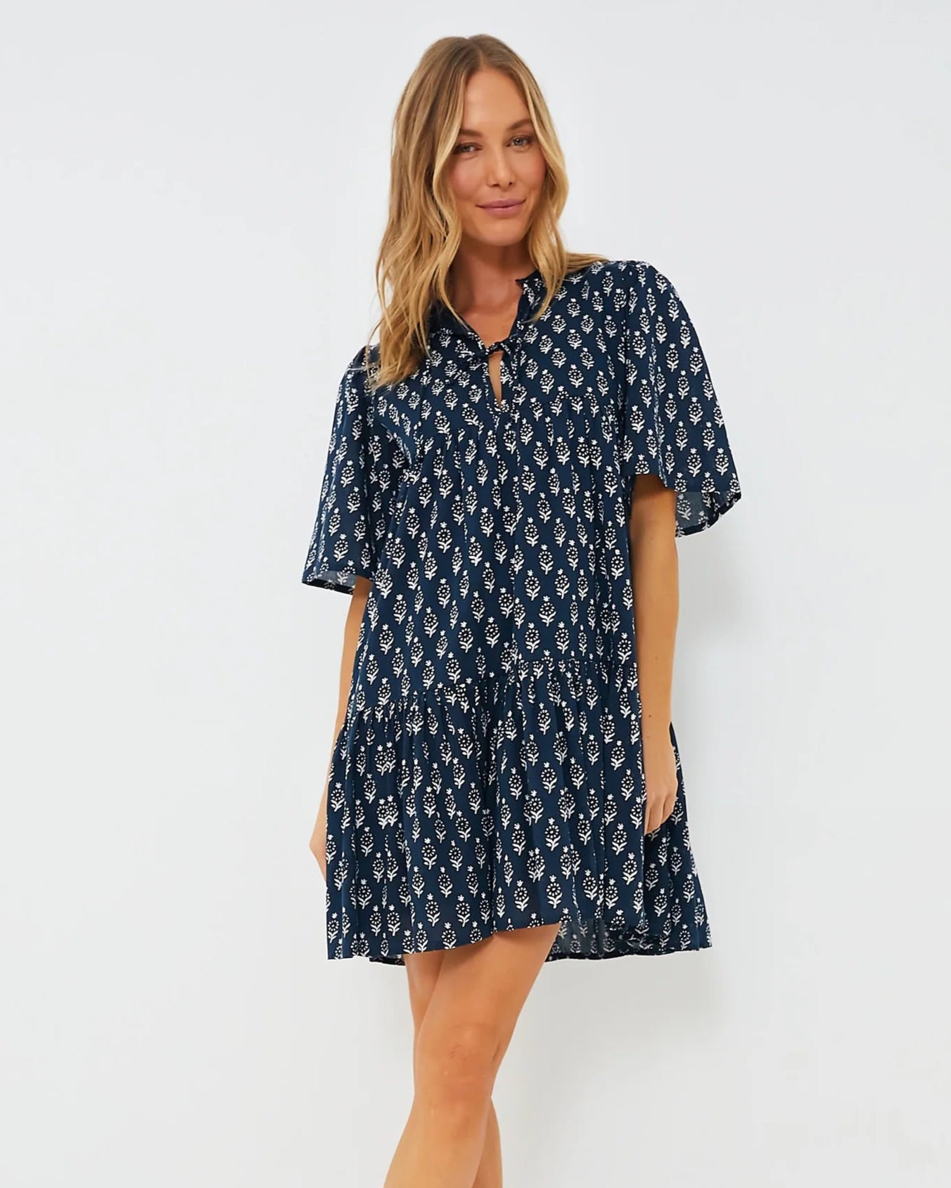 Marguerite Navy Block Print Dress