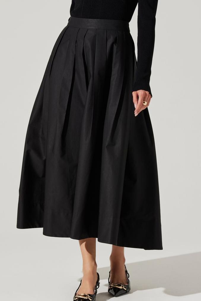 Catarina Black Poplin Full Midi Skirt