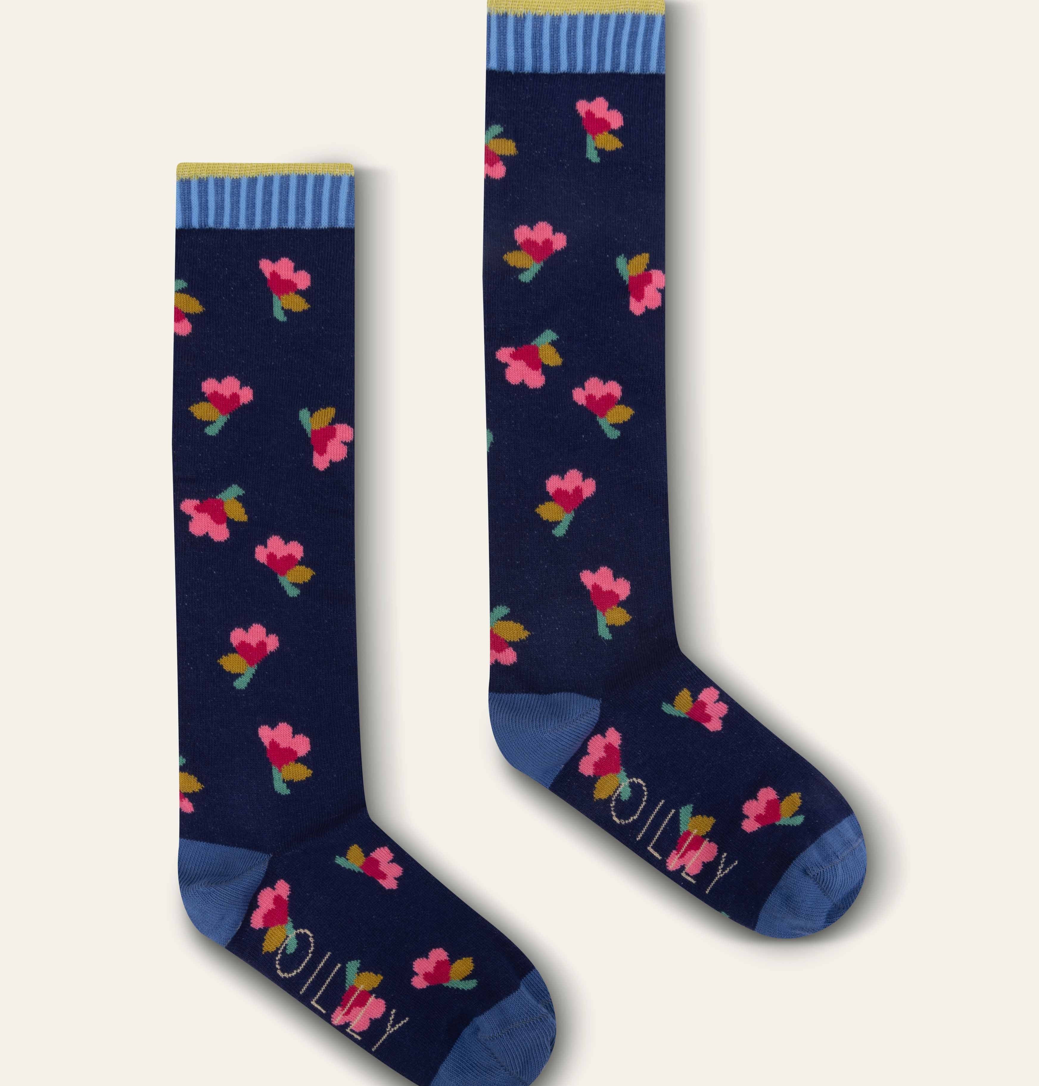 OIlily Marin Navy Pink Flower Knee Sock