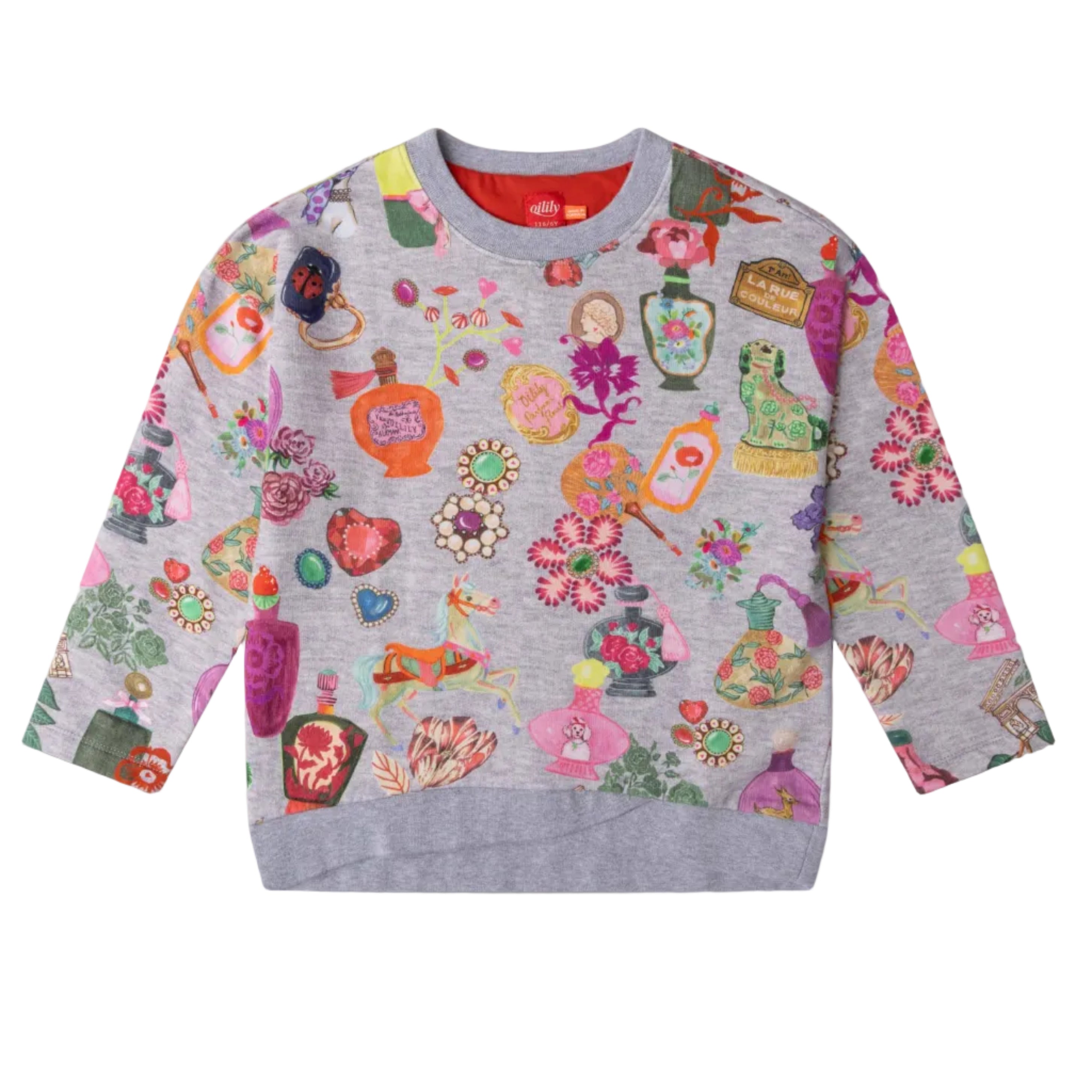 Girl's Oilily Gray Heuruex Paris Print Sweatshirt