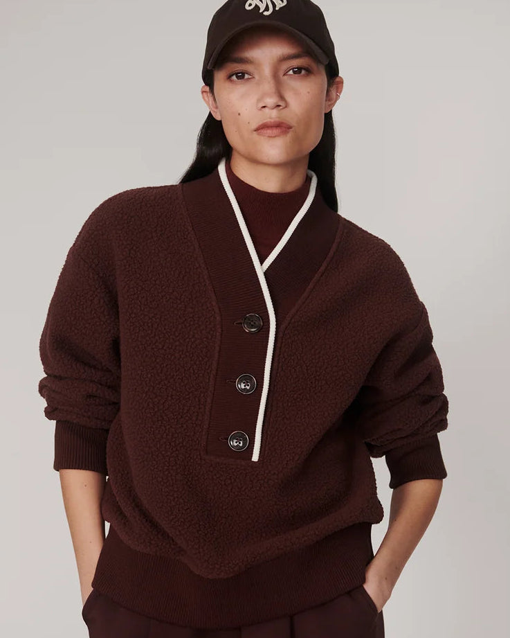 Varley Mahogany Fleece Button Top