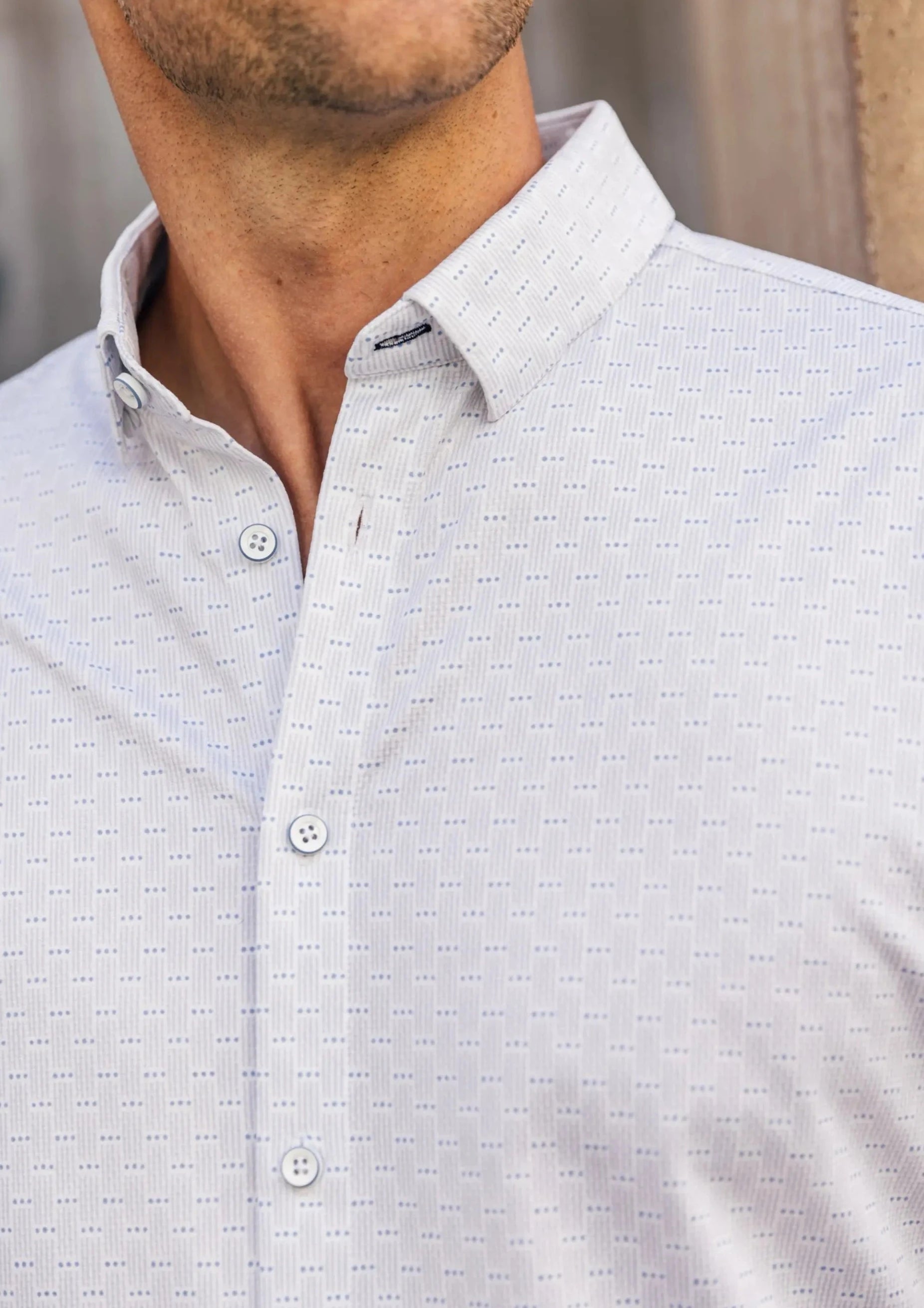 Halyard Grey with Blue Dots Print SS Textured Shirt