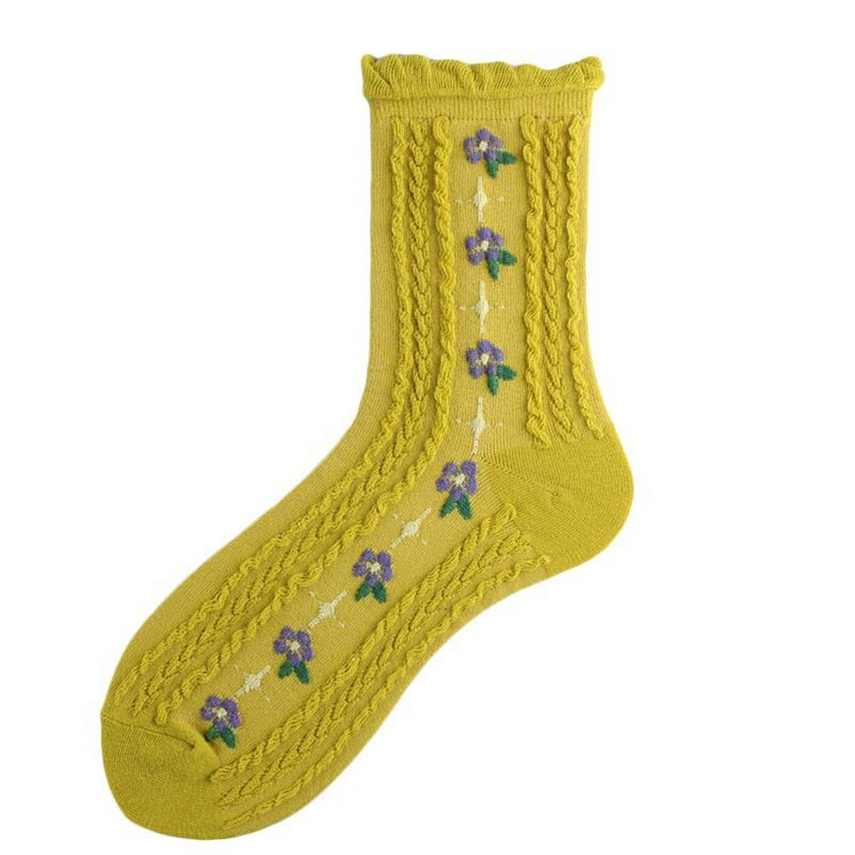 Cable Flower Print Sock
