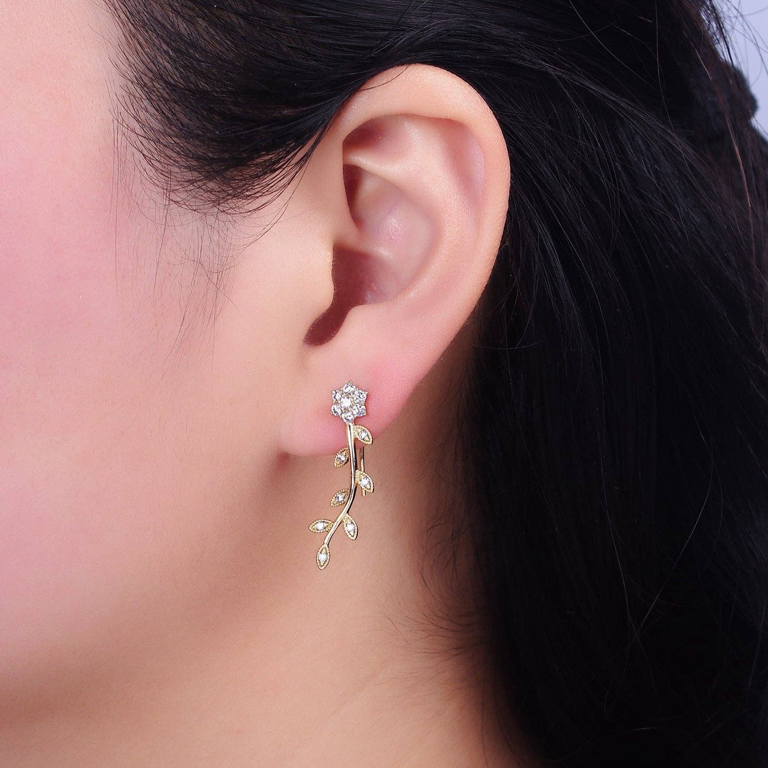 Flower Leaves CZ Earring