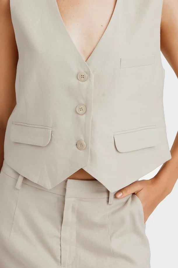 Liza Natural Linen Button Vest