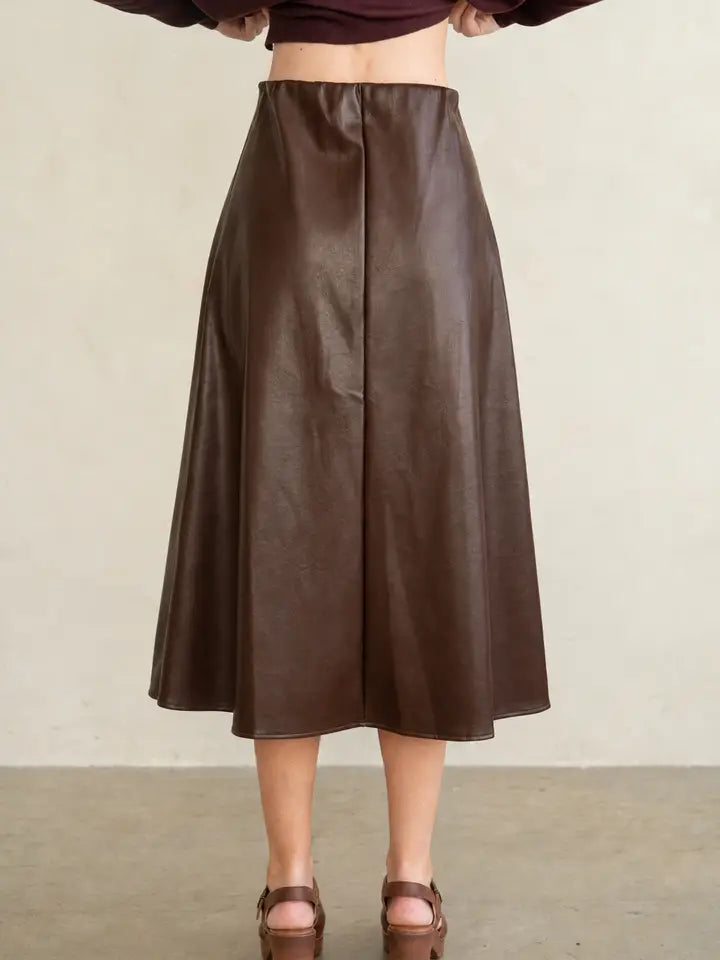 Espresso Pleather A-Line Midi Skirt