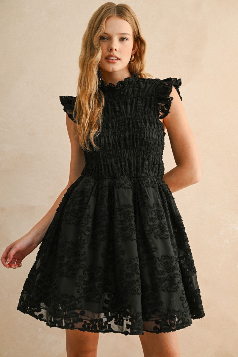Black Velvet and Lace Full Skirt Mini Dress