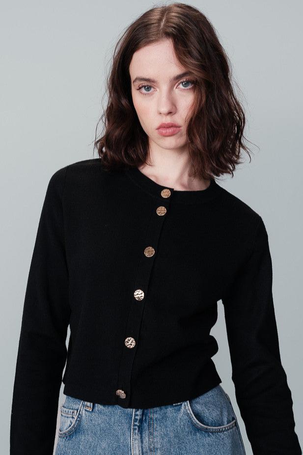 Nabel Black Cardigan with Gold Buttons