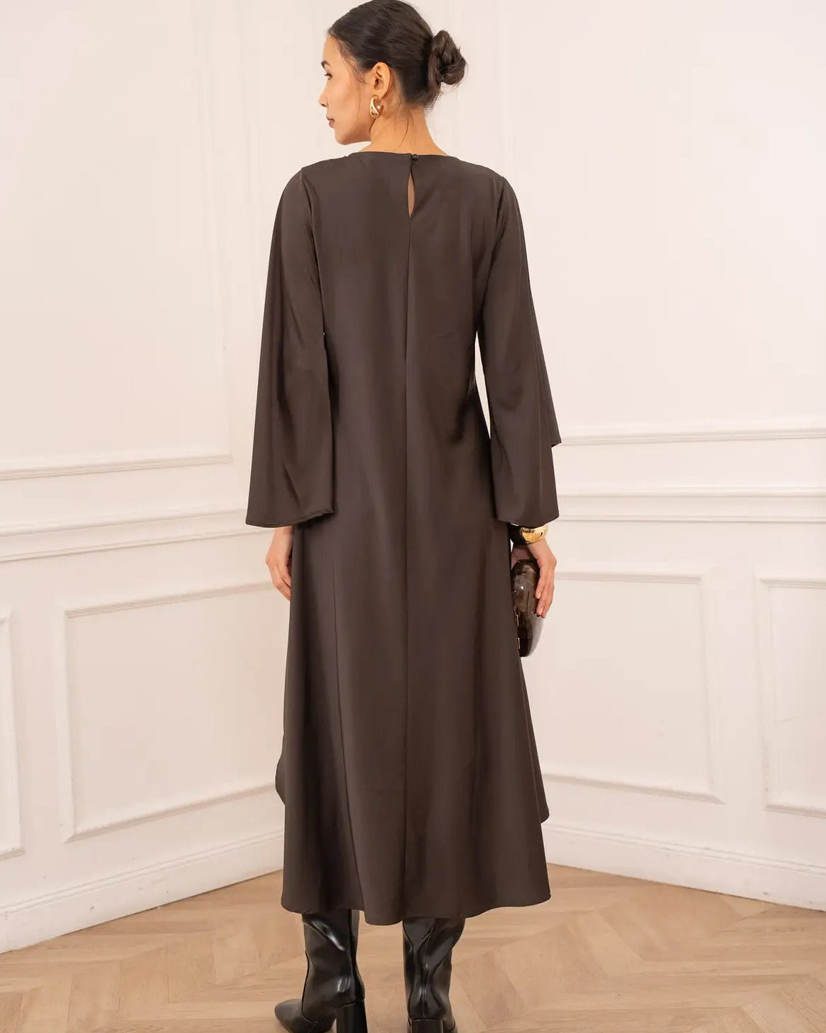 Kate Chocolate Silky Satin Dress