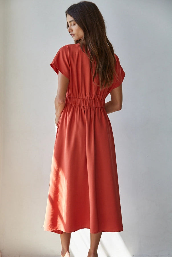 Alma Terracotta Pleat Waist Dress