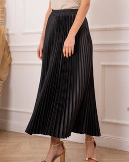 Delpine Black Pleated Satin Skirt