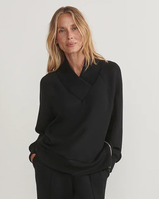 Varley Black Macie v-neck Zip Hem top
