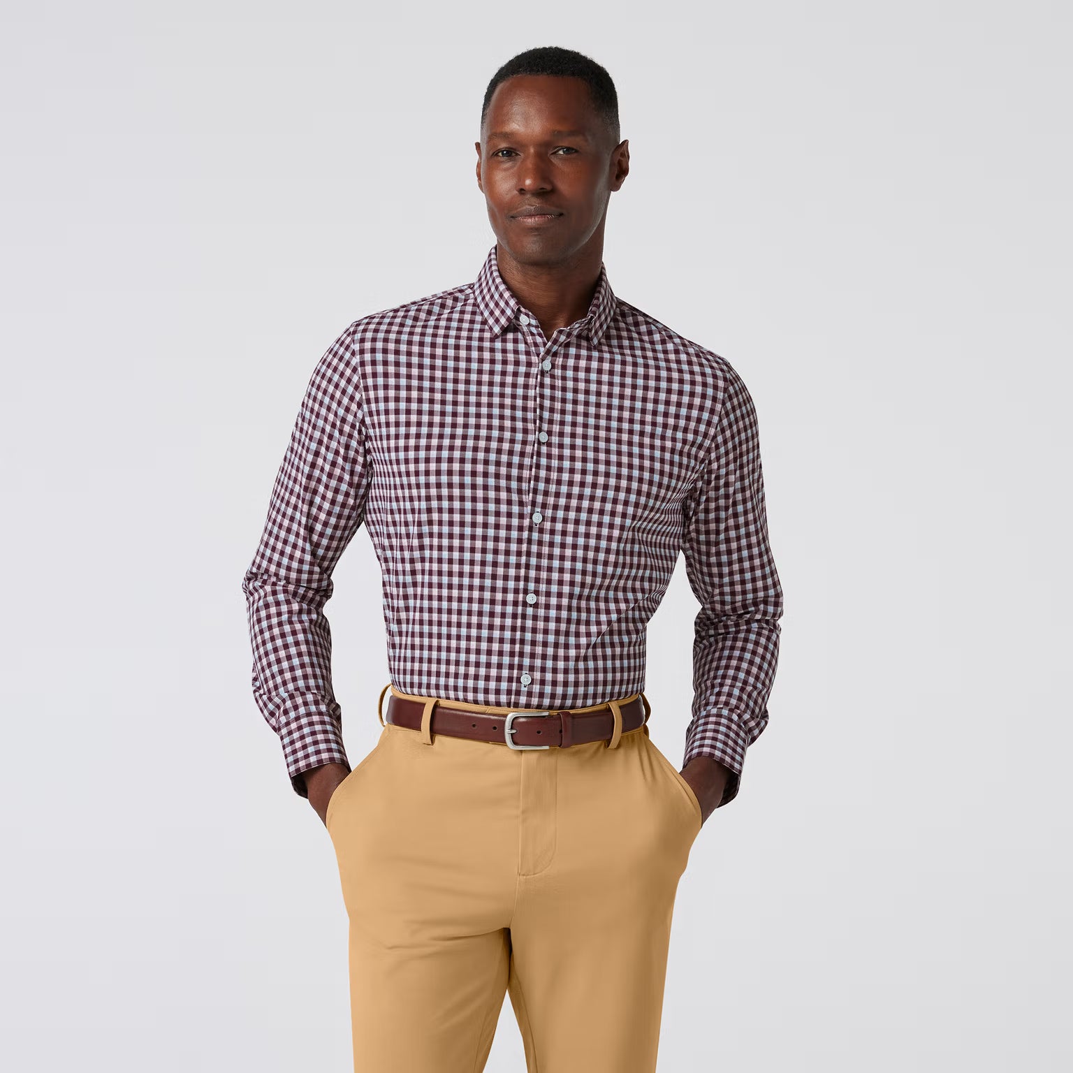 Leeward Wine Navy Tech Plaid Shirt