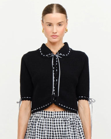 Black Collared Sweater Gingham Trim