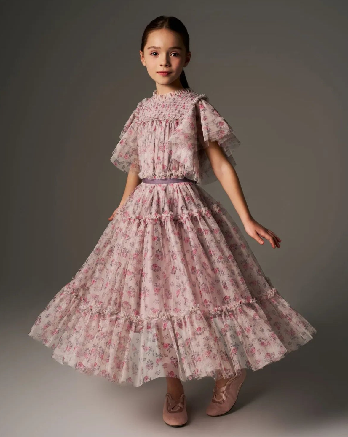 Carolina Rose Print Tulle Dress