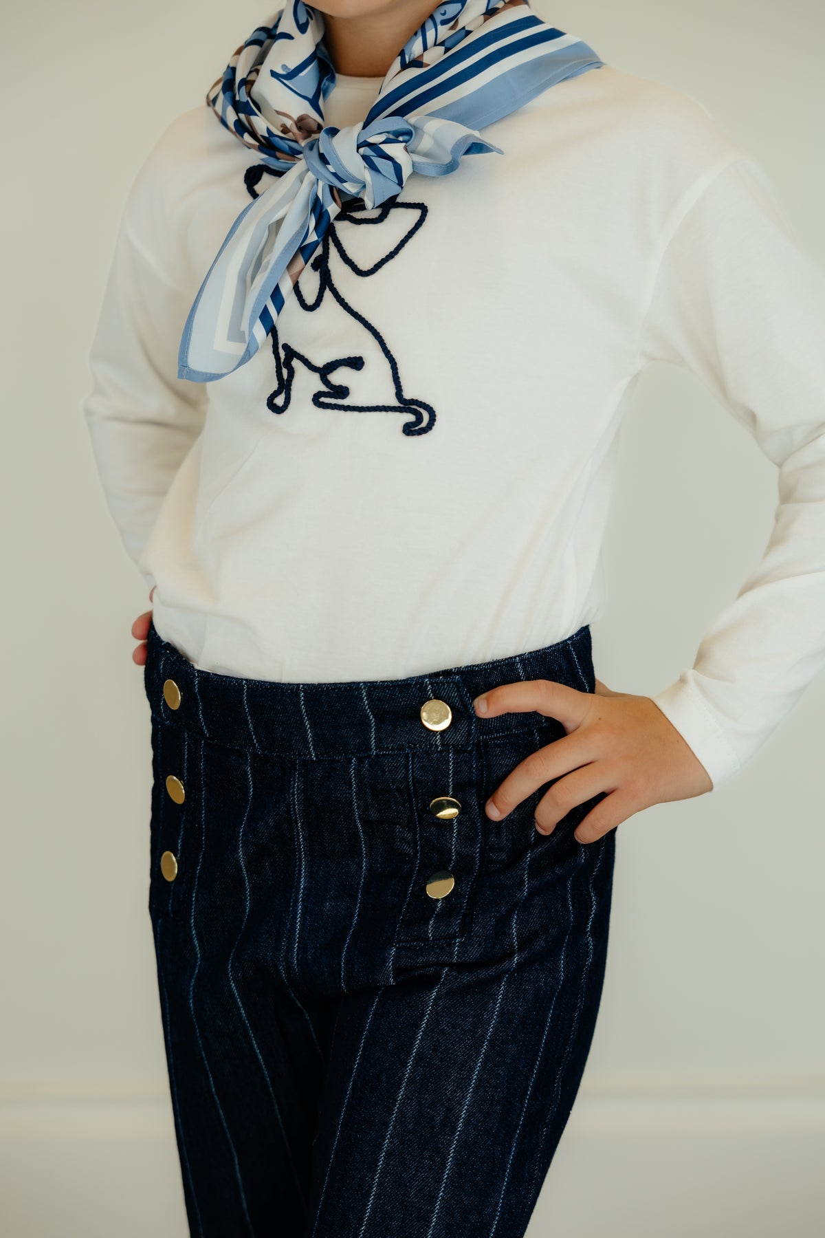 Dark Denim Pinstripe Sailor Pant