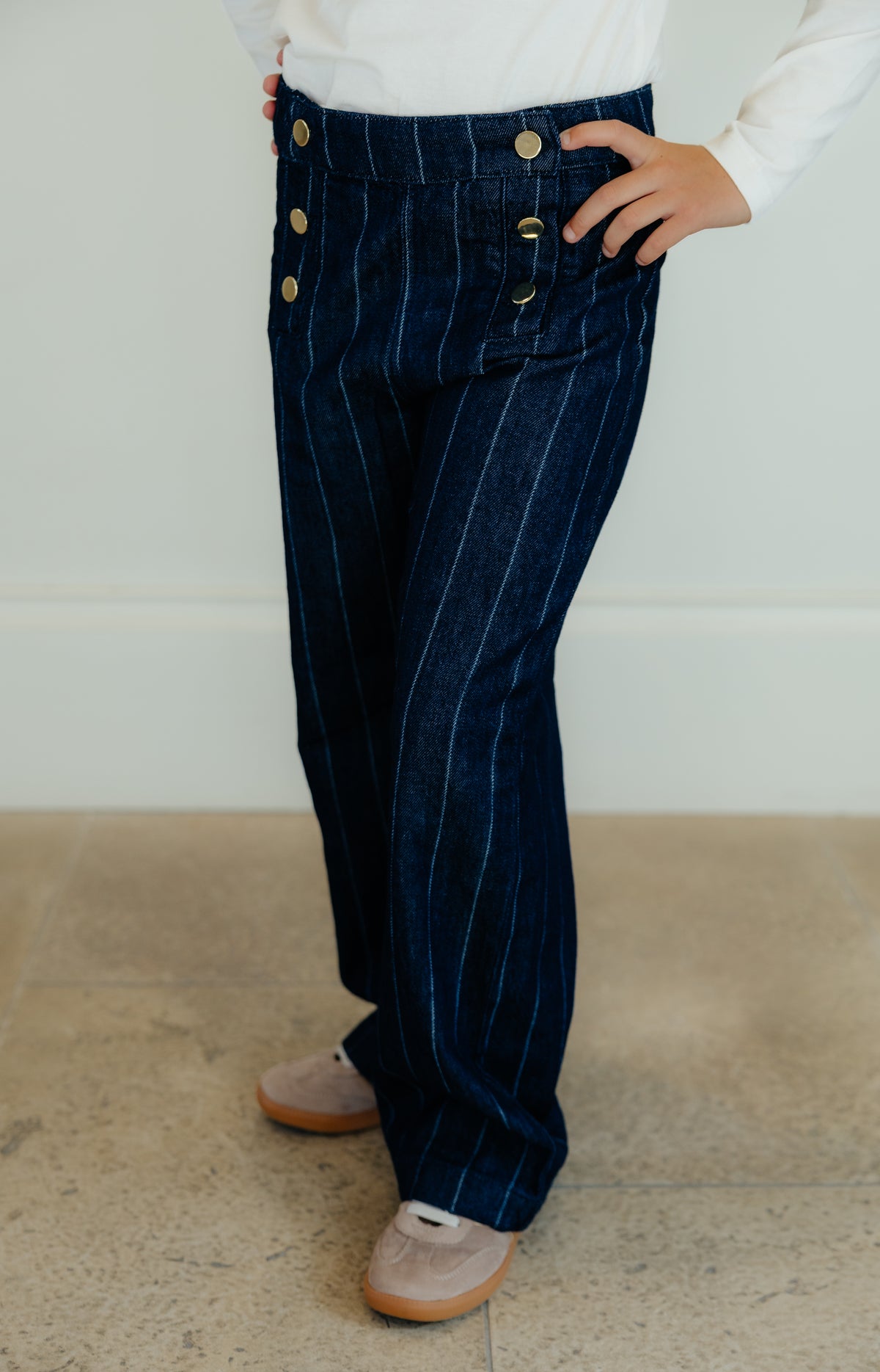 Dark Denim Pinstripe Sailor Pant