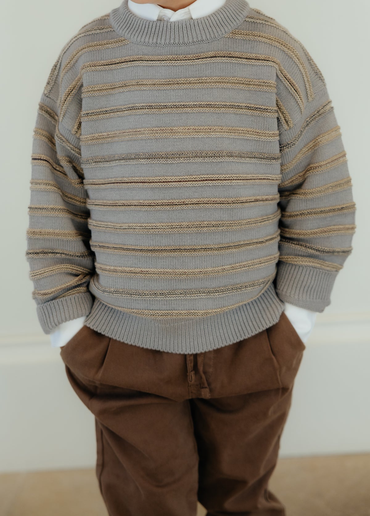 Grey Tan Raised Stripe Sweater