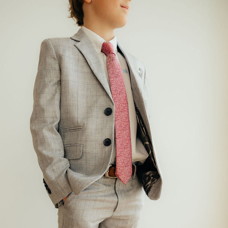 Boy's Grey Windowpane Linen Blazer