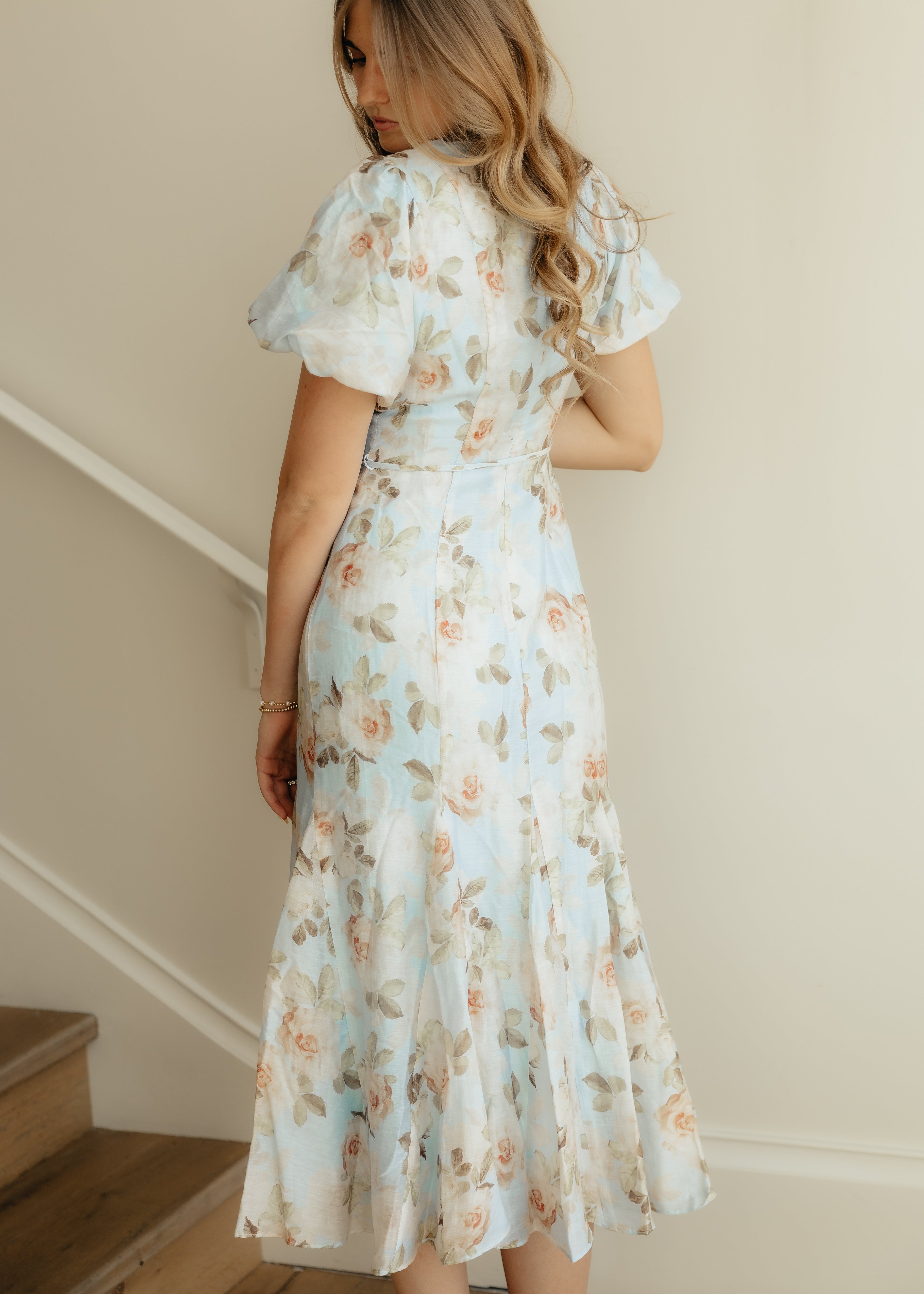 Lanena Blue with Pink Roses Dress