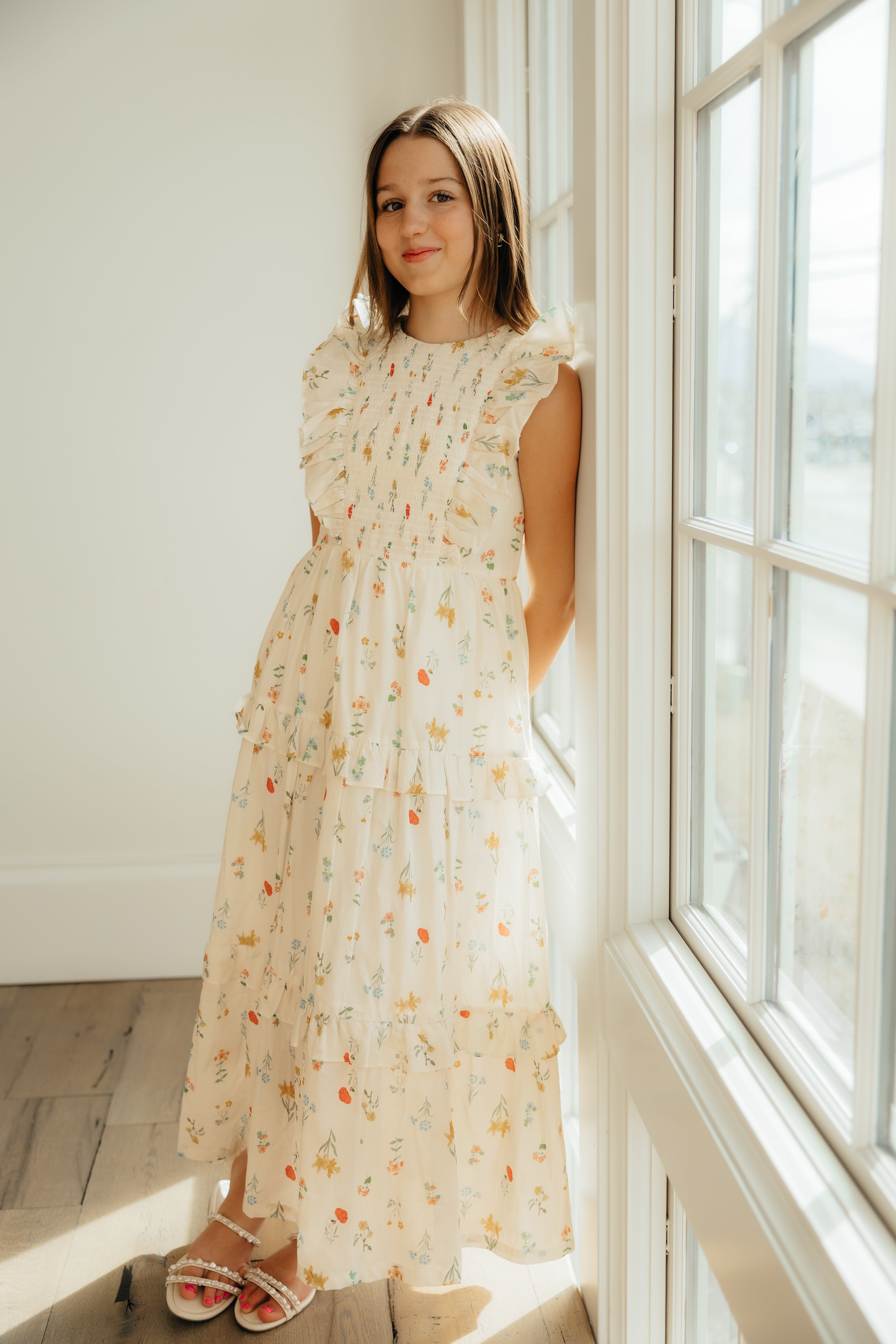 Cream Multi Botanical Pinafore Dress