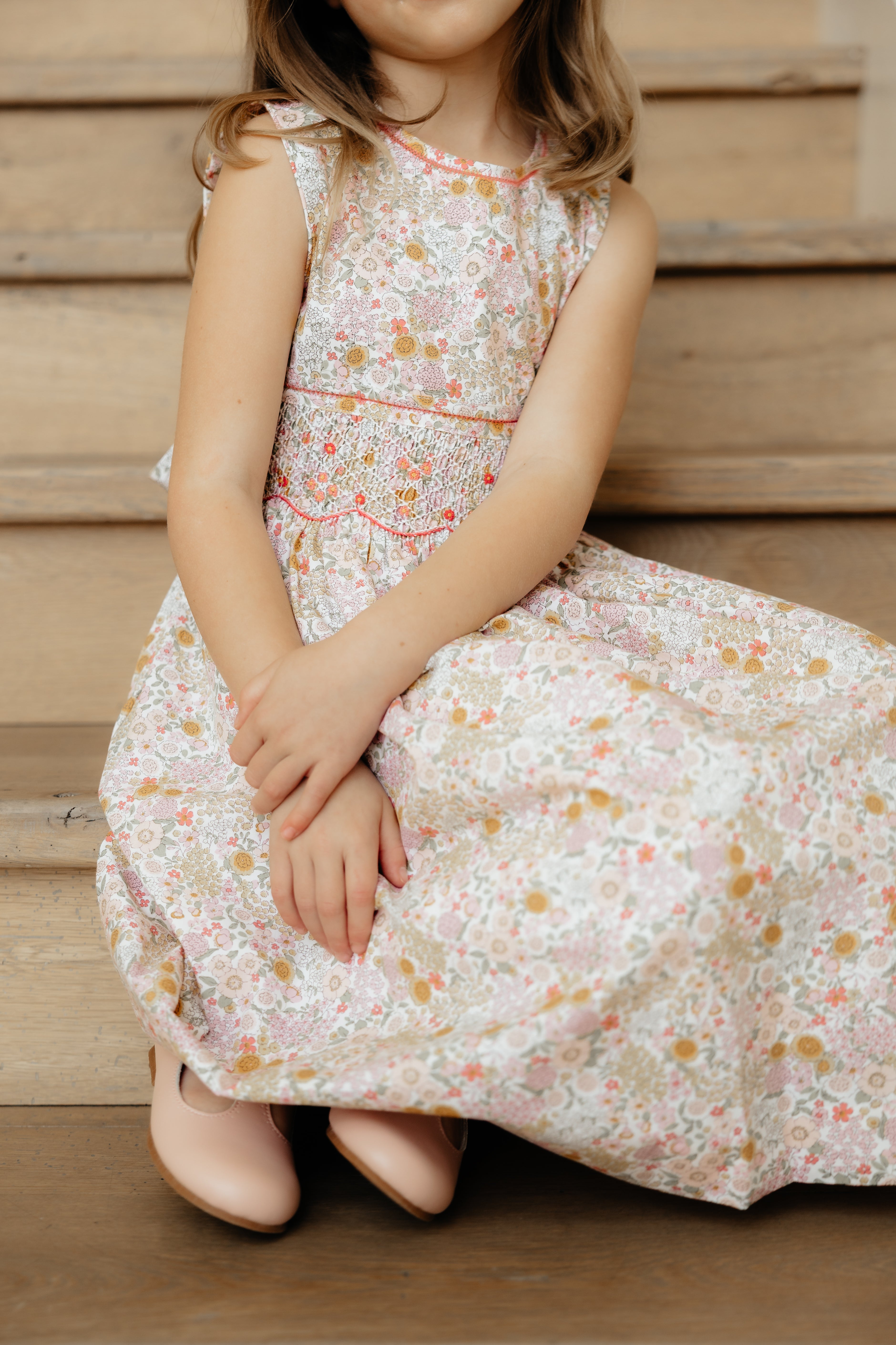 Pink Gold Print Smocked Dress