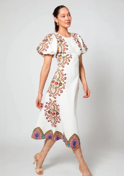 Hope White Multi Side Print Dress