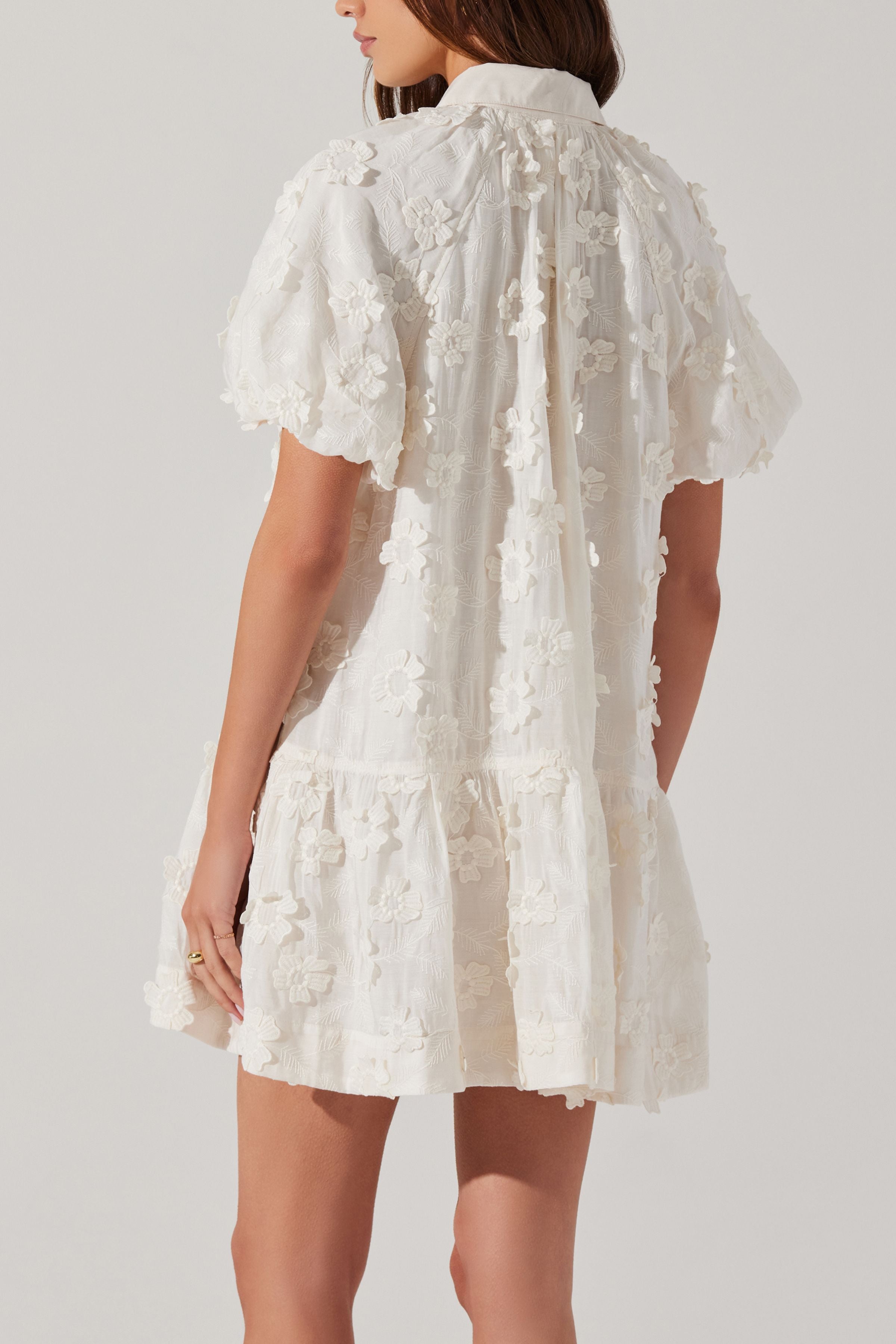 Aihara Cream Flower Applique Mini Dress