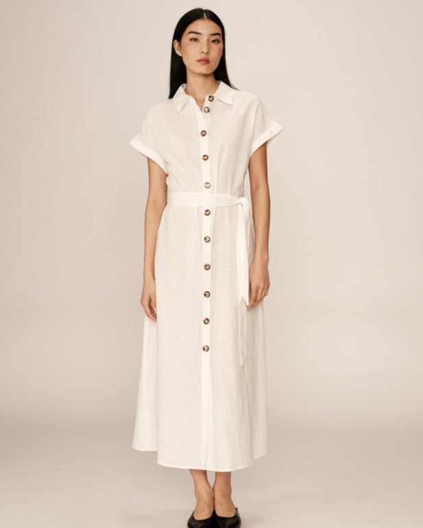 Prudence Ecru Linen Shirt Dress