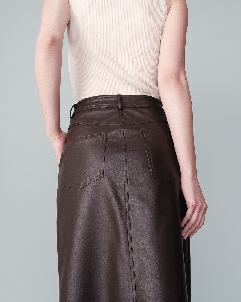 Nory Chocolate Pleather Skirt