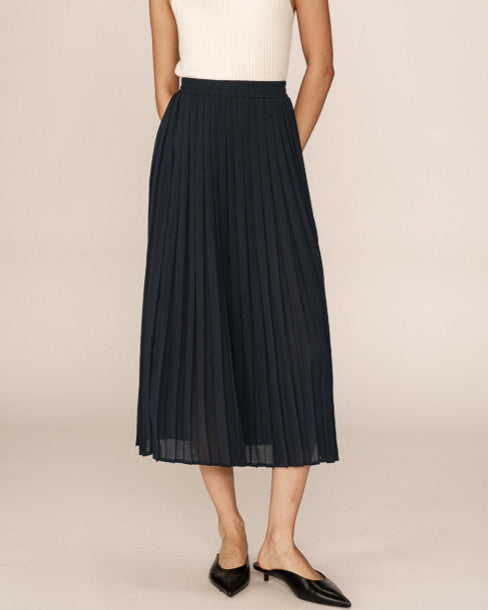 Plisse Navy Chiffon Pleated Skirt