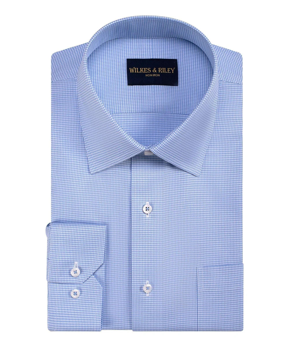 Mens Blue Houndstooth Twill Shirt