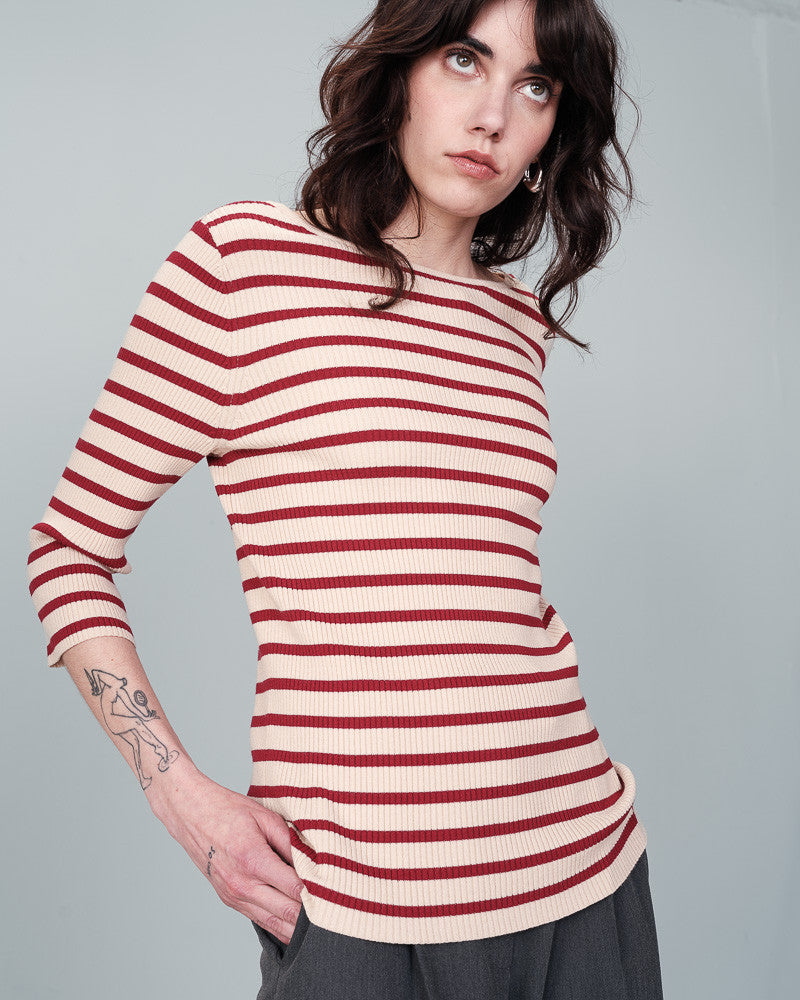 Nathan Burgandy Stripe Ribbed Tee