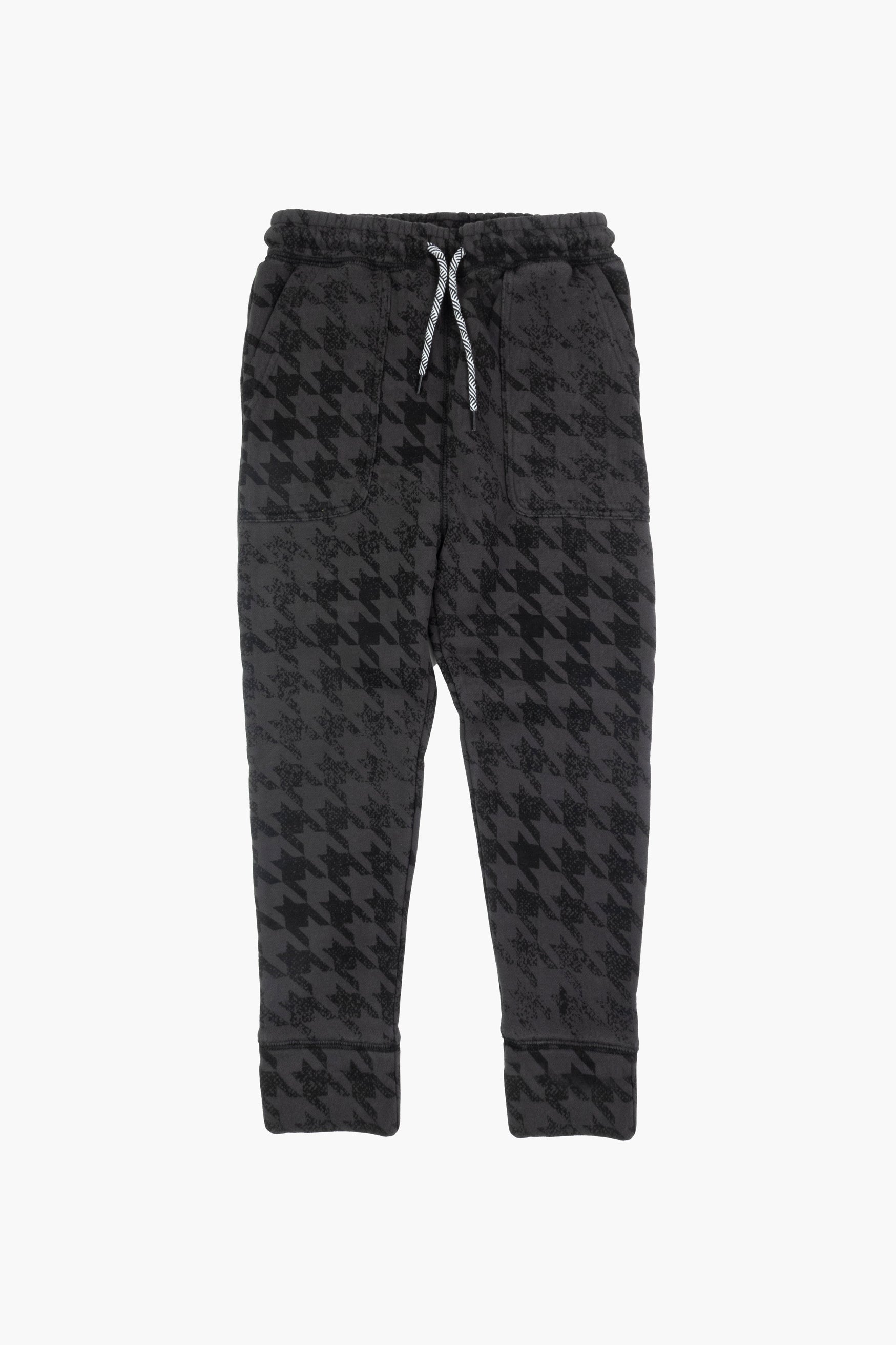 Black Houndstooth Fleece Sweatpants