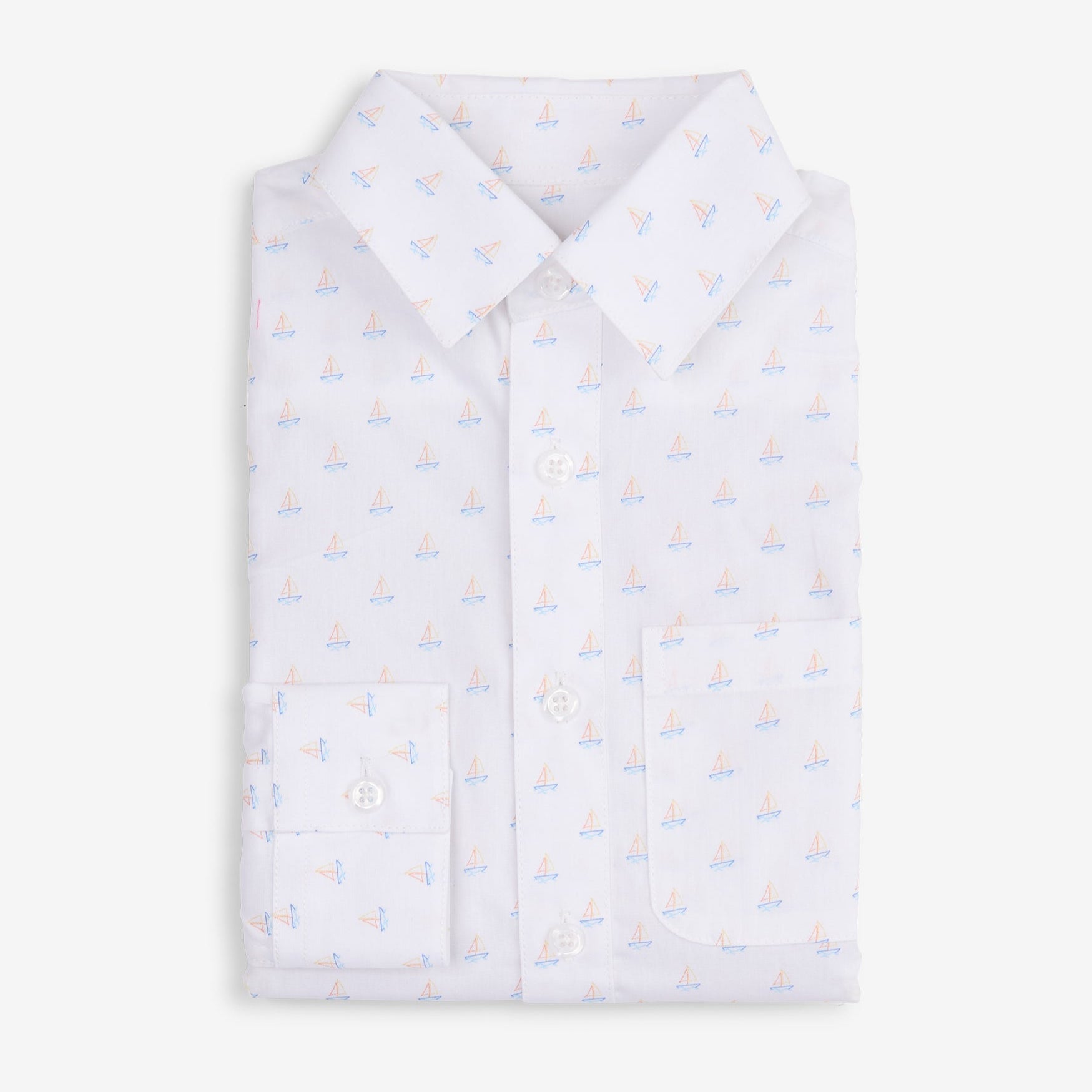 White Shirt with Sailboat Print