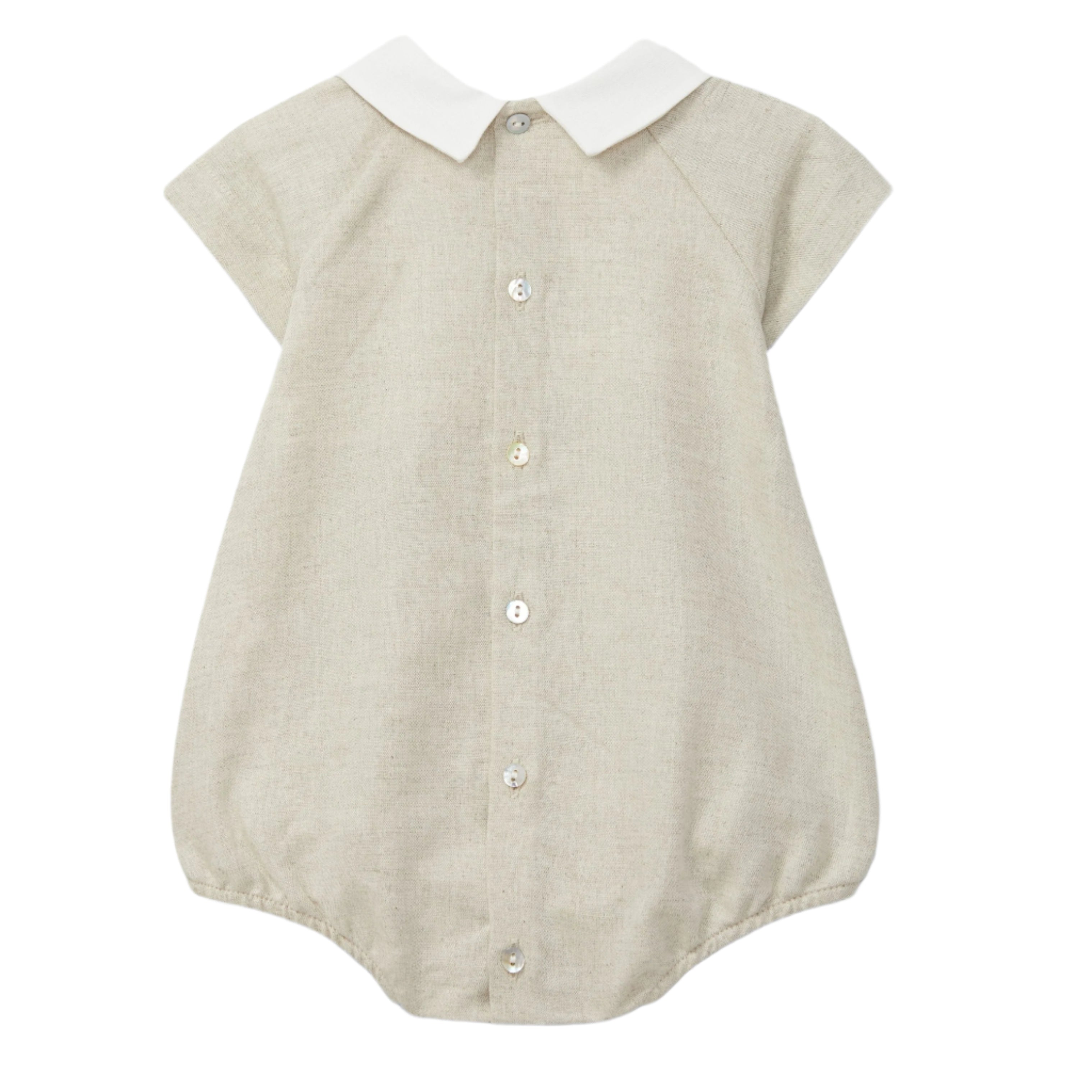 Khaki Smocked Romper White Collar