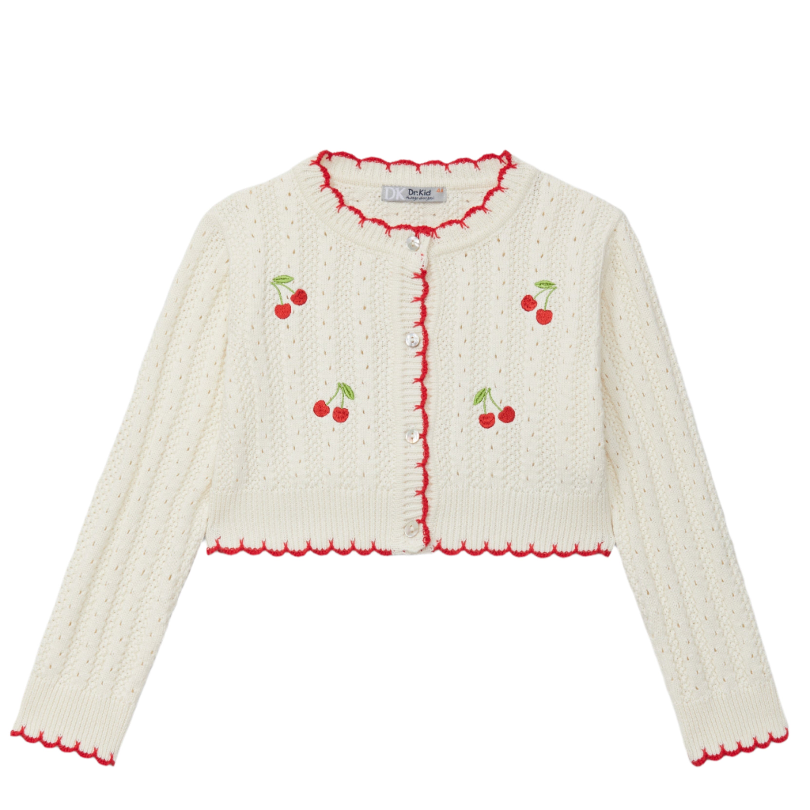 Ivory Cardigan Red Cherries and Trim