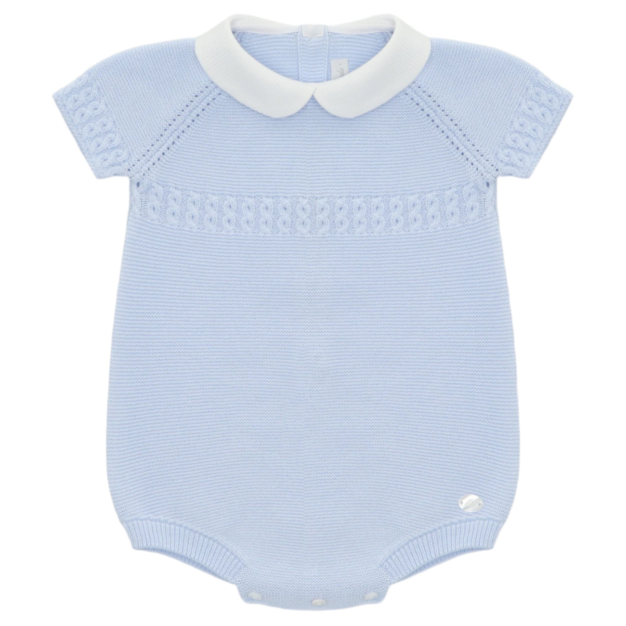 Light Blue Knitted Romper White Collar