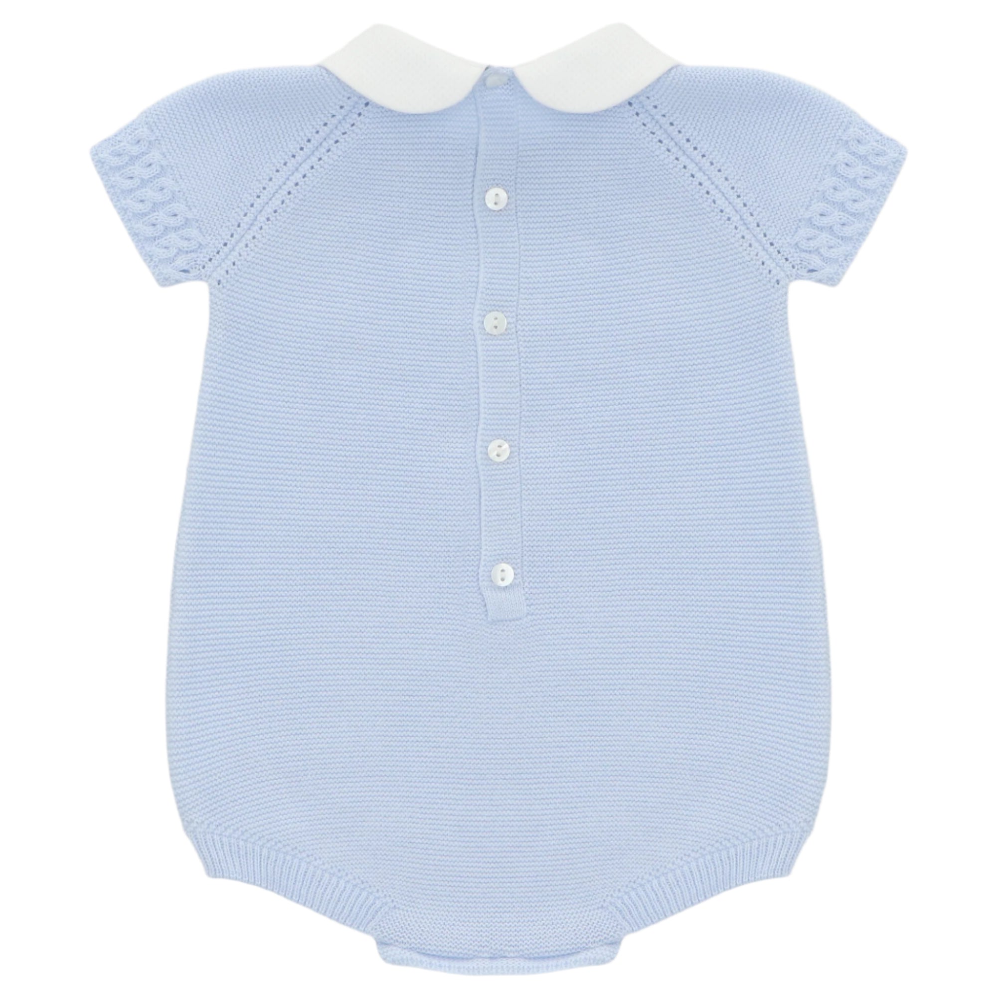 Light Blue Knitted Romper White Collar