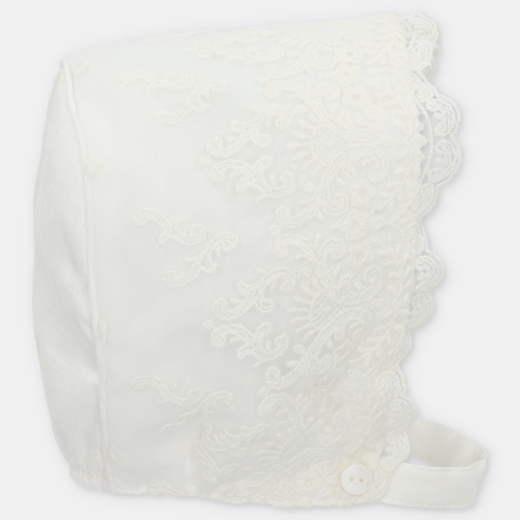 Off White Lace Trim Bonnet