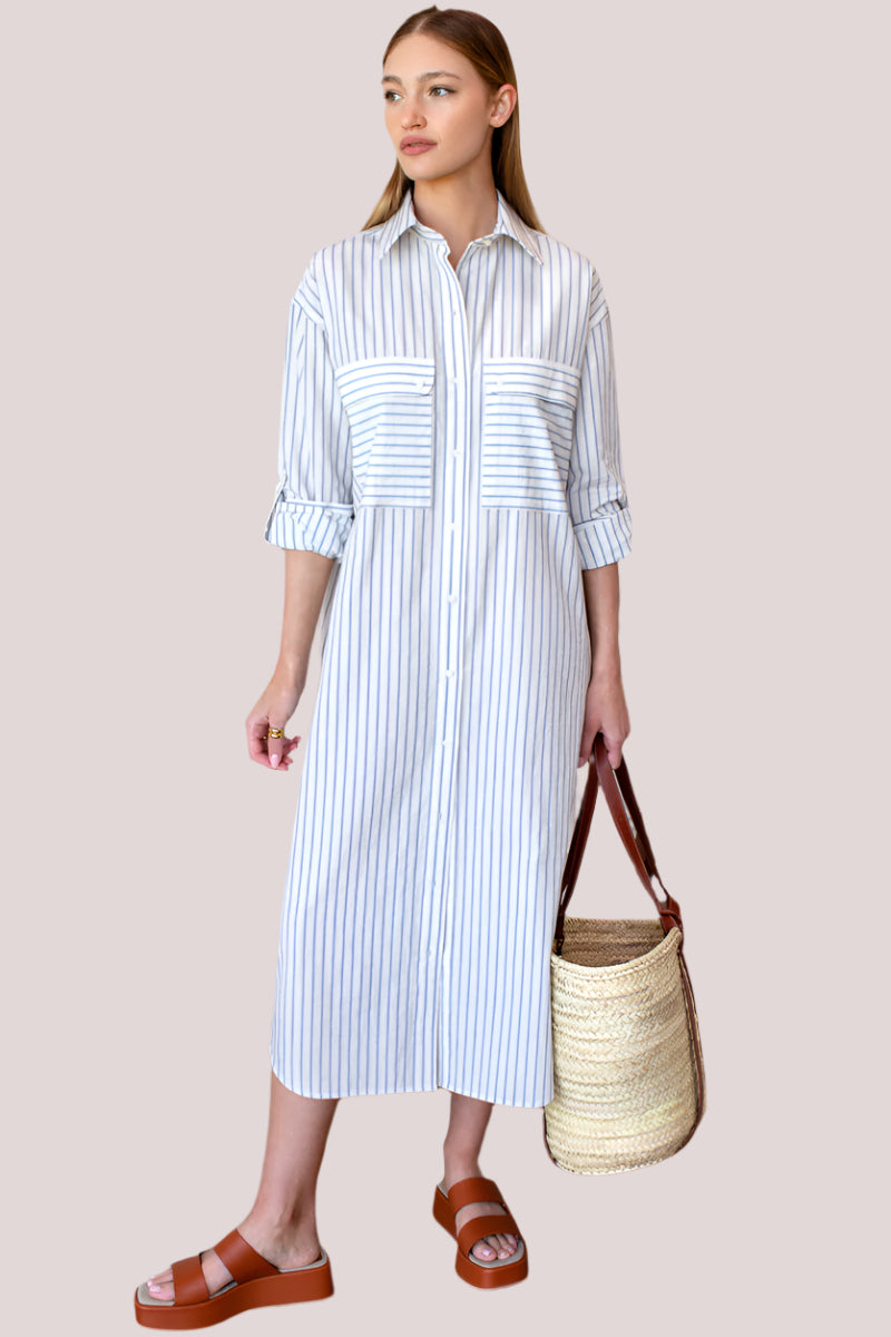 Emerson Fry Blue Stripe Pocket Shirt Dress