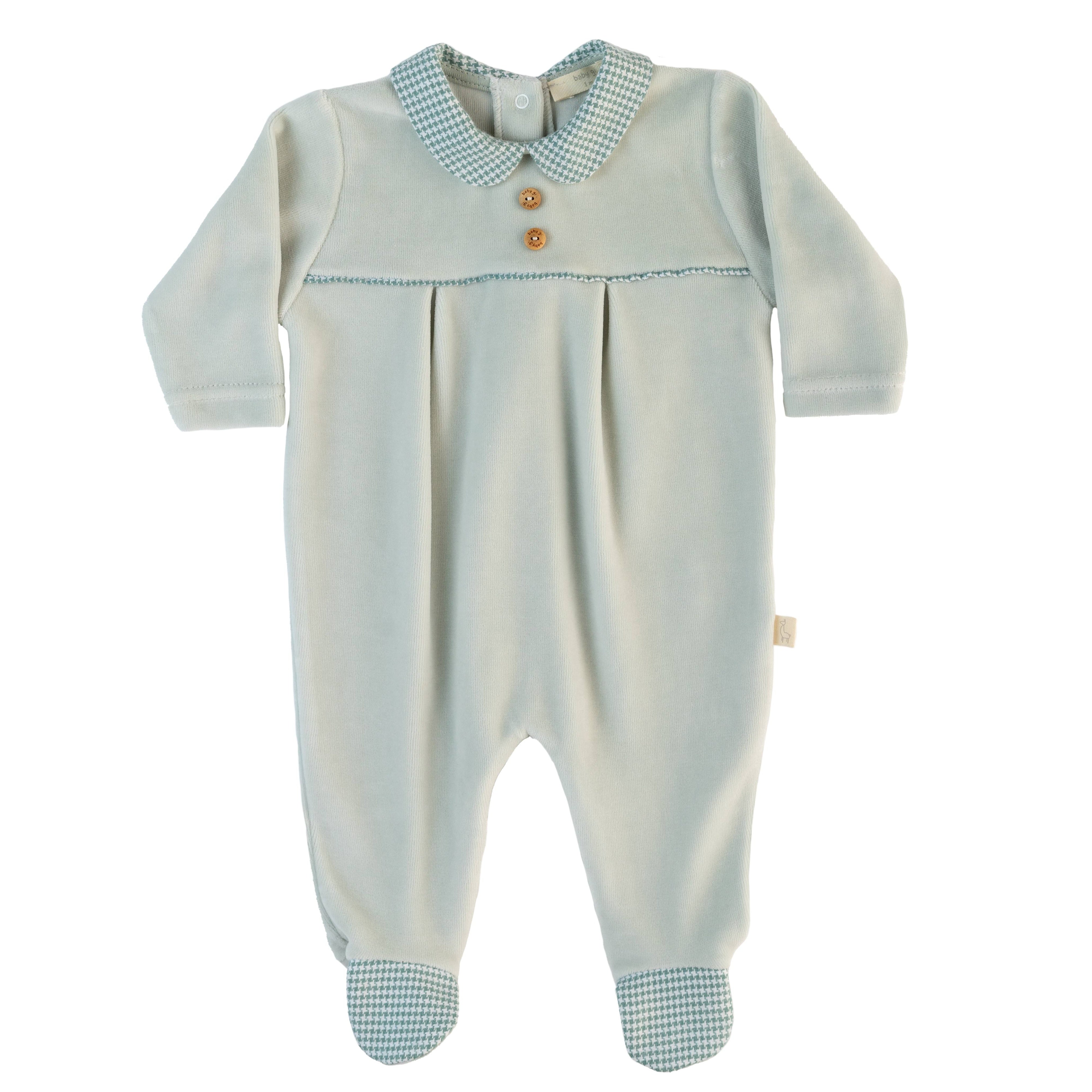 Mint Velour Footie Checked Collar