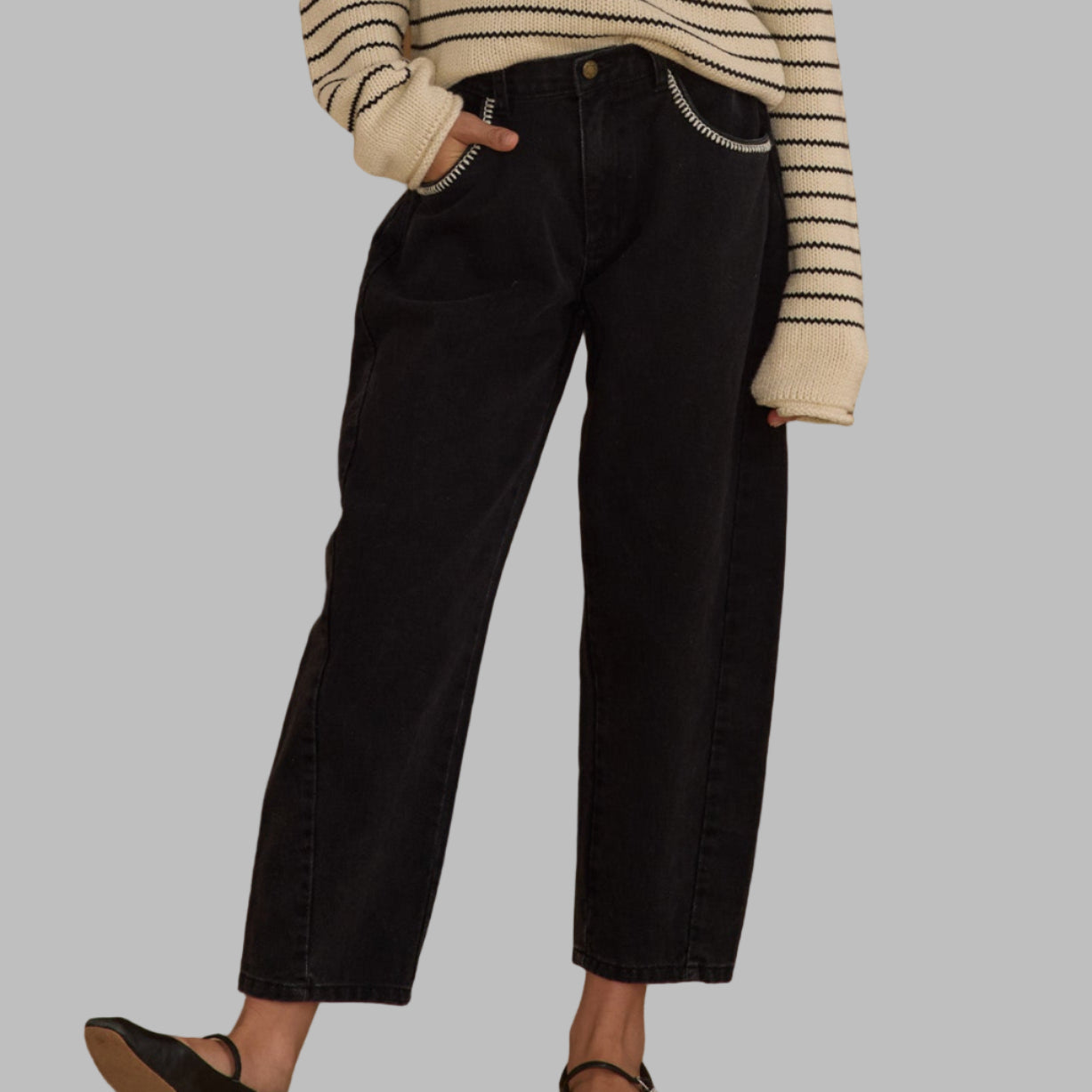 Rylee Cru Black Twill Barrel Pant